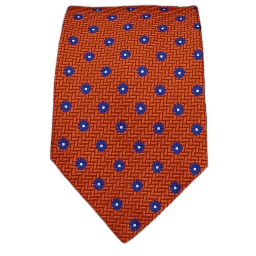 KENZO HOMME Orange Floral Silk Tie ITALY 57"/ 3.7" EC